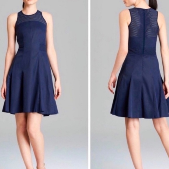 Rebecca Taylor Laser Cut Fit & Flare Navy Blue Dress - Picture 1 of 7